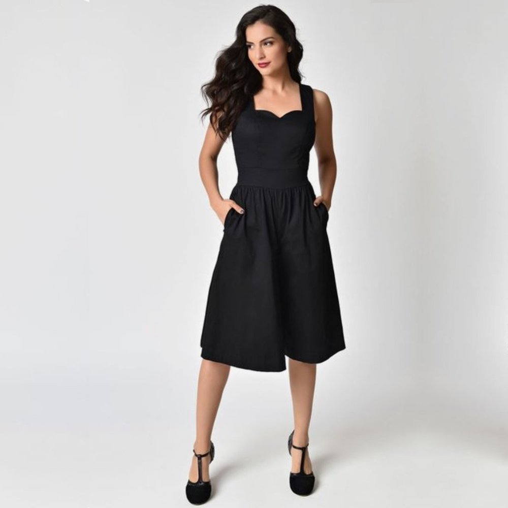 Unique Vintage 50s Black Wide Leg Jumpsuit